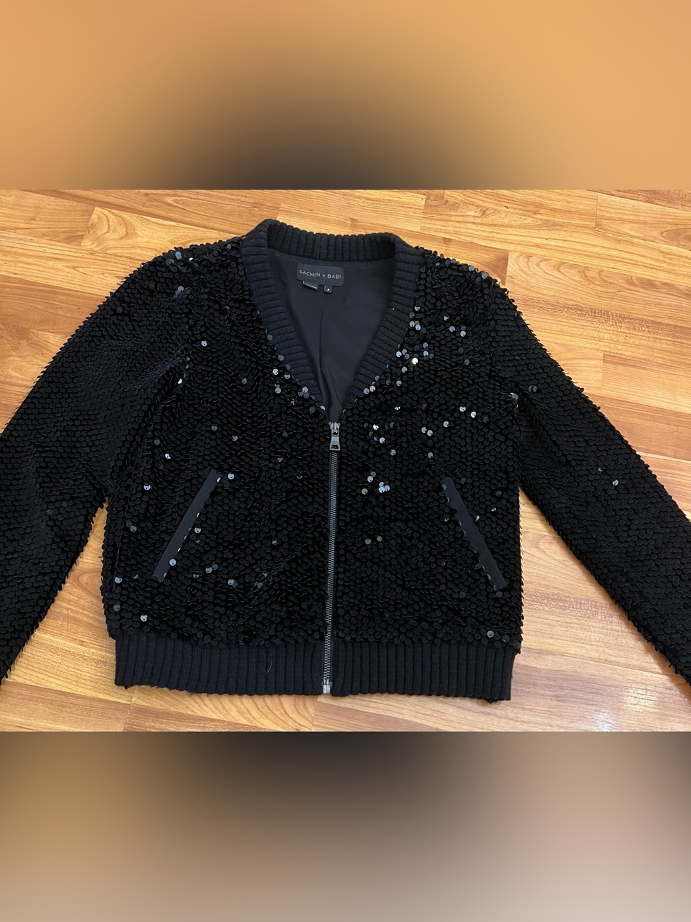 Sachin + Babi Black Sequin Bomber Jacket